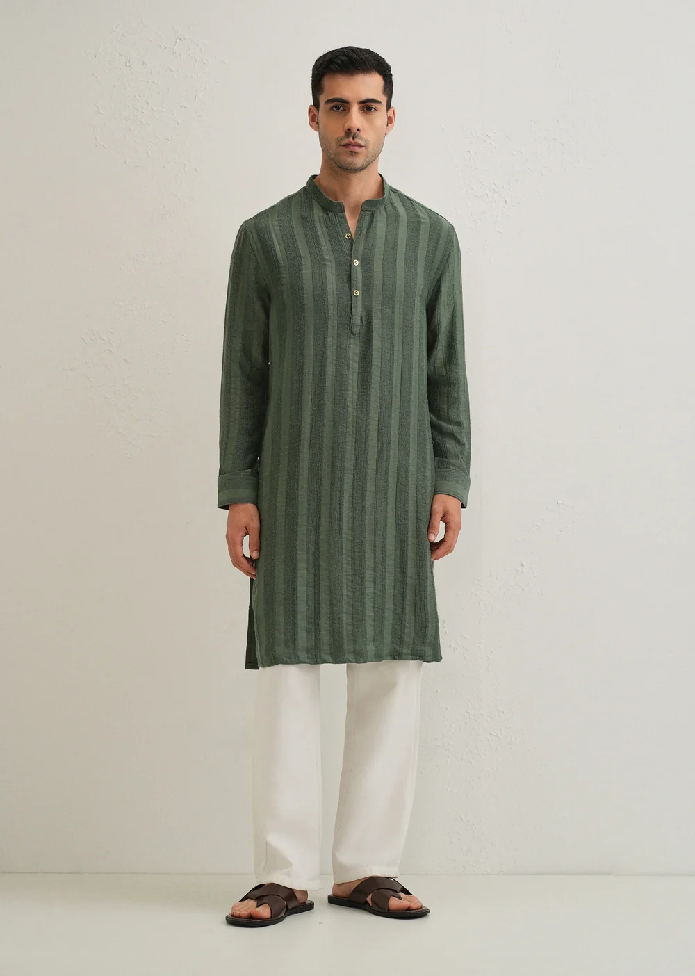 Men’s Lufii Striped Green Kurta (Regular Fit)