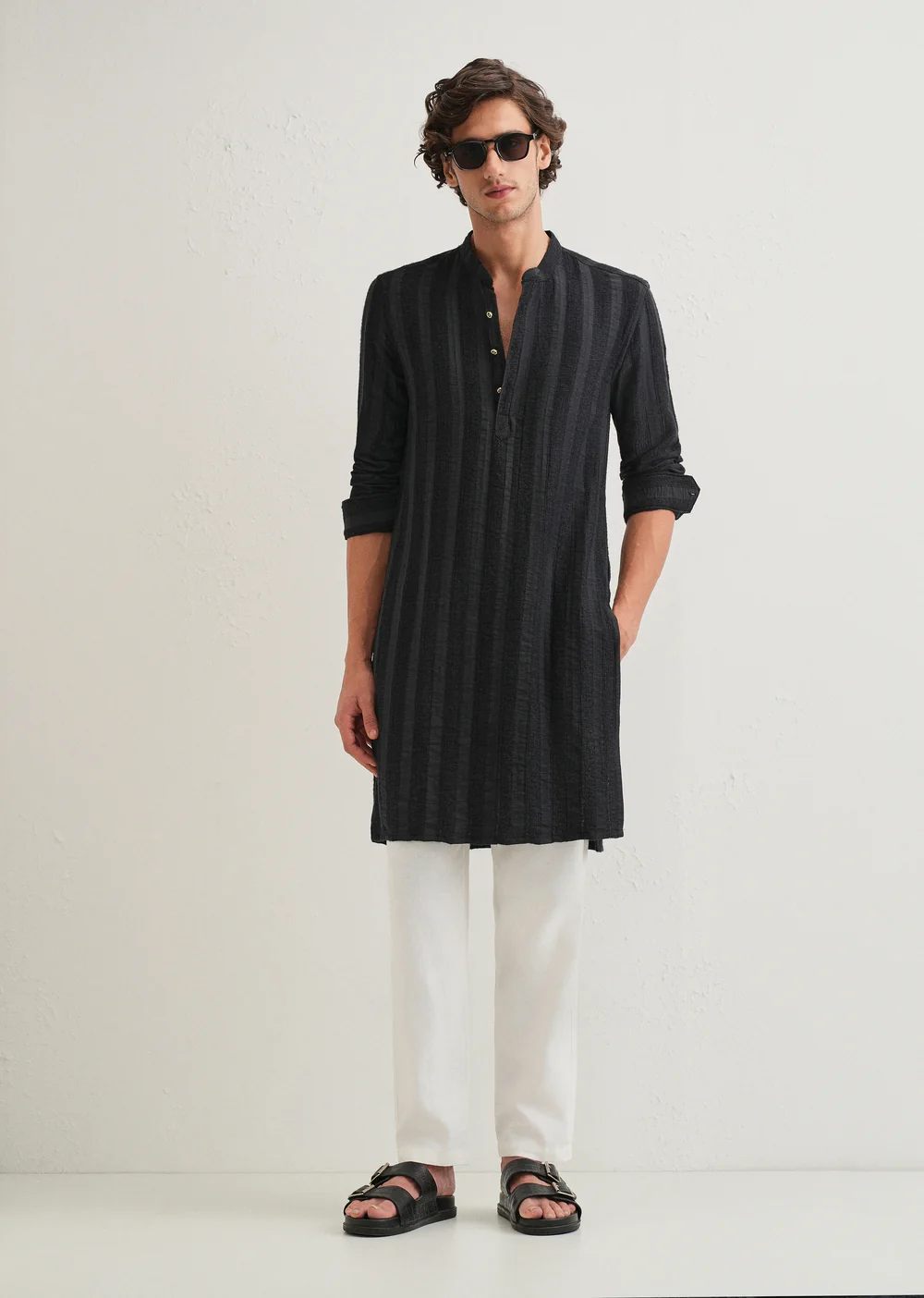 Men’s Lufii Striped Black Kurta (Regular Fit)
