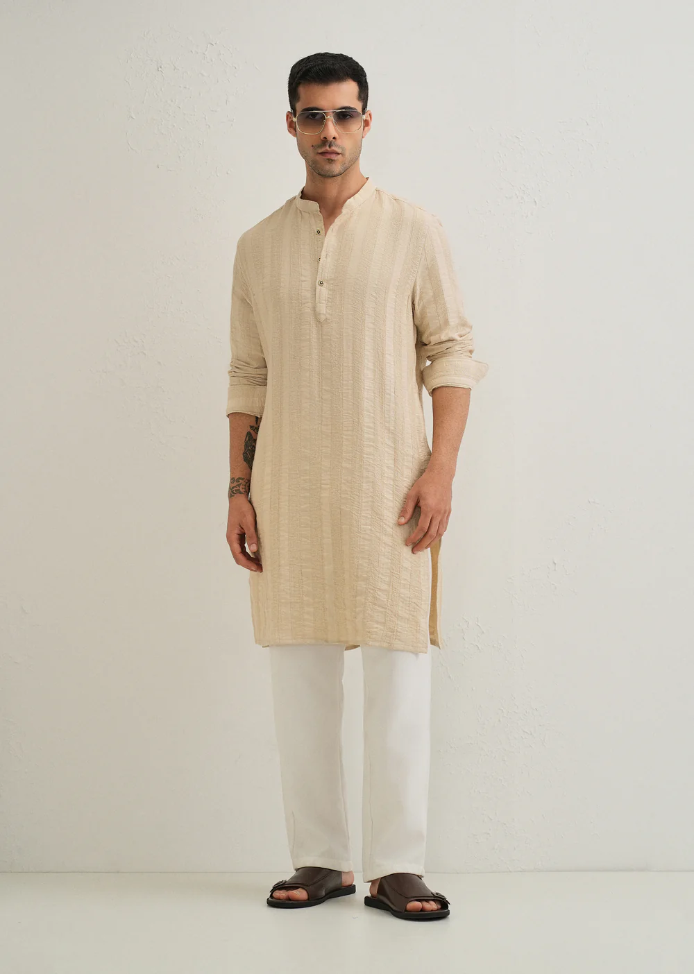 Men’s Lufii Striped Beige Kurta (Regular Fit)