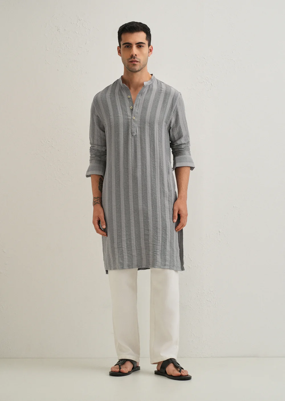 Men’s Lufii Striped Grey Kurta (Regular Fit)