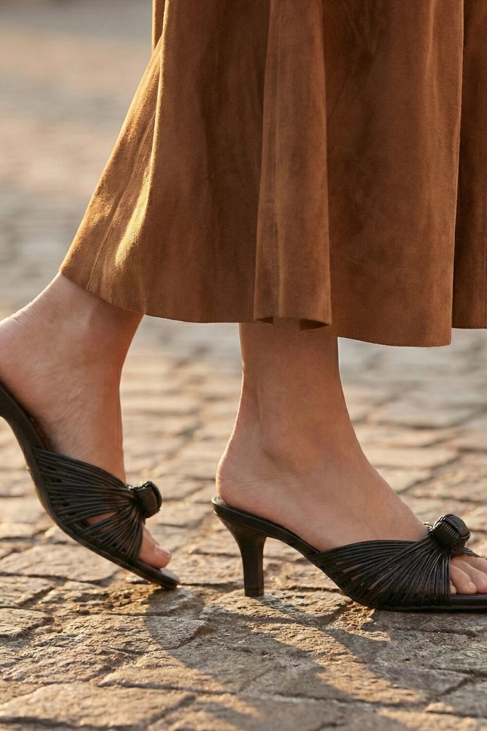 Knotted Stiletto Mules - Black