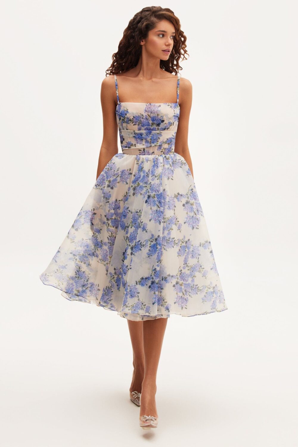 Tender Floral Spaghetti Strap Midi Dress