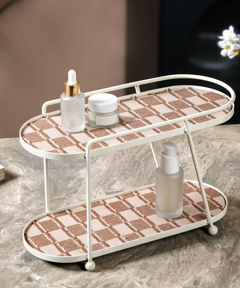 2 Tier Vanity Storage Display Tray White Brown