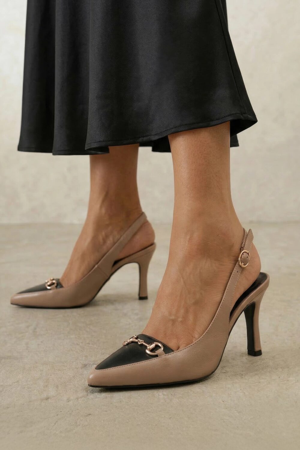 Chain Slingback Pumps - Beige