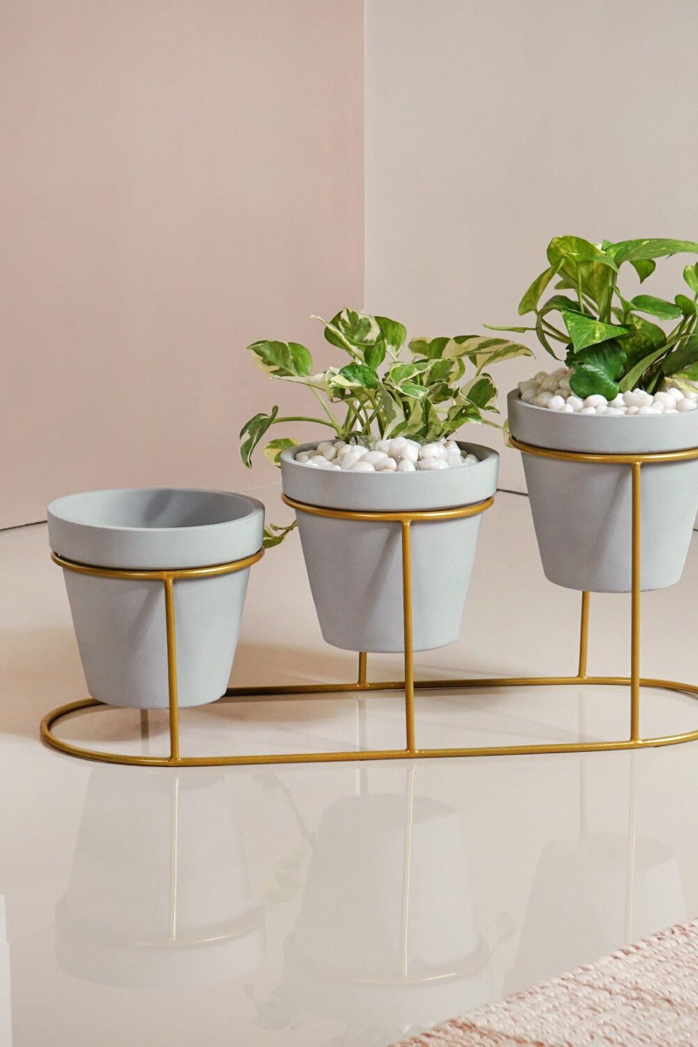 TerraGold Triple Planter With Gold Metal Stand