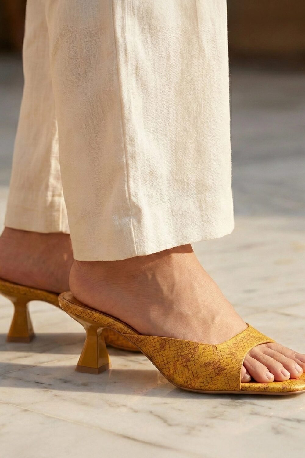 Statement Textured Mules - Mustard