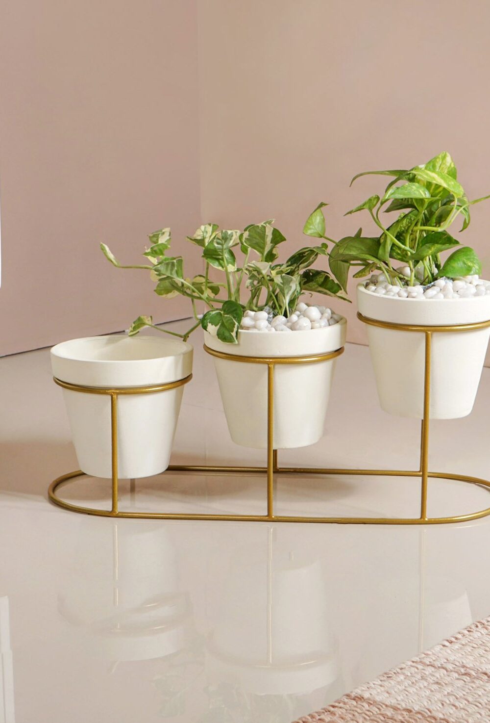 TerraGold Planters With Metal Stand Cream White