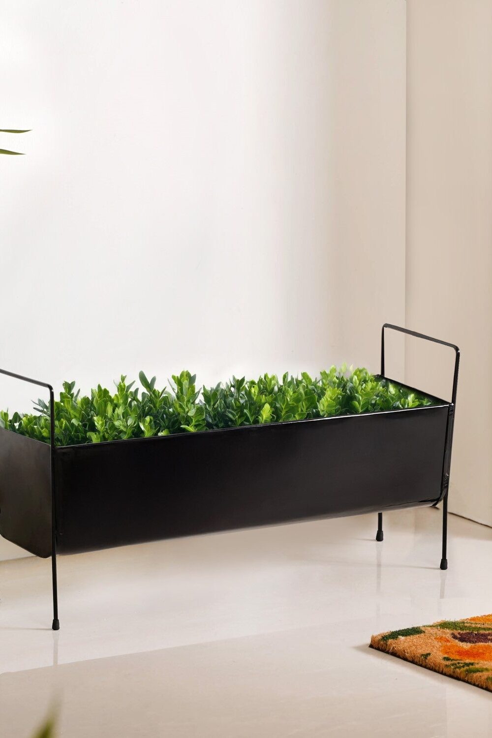 Raised Iron Trough Planter With Handle Black