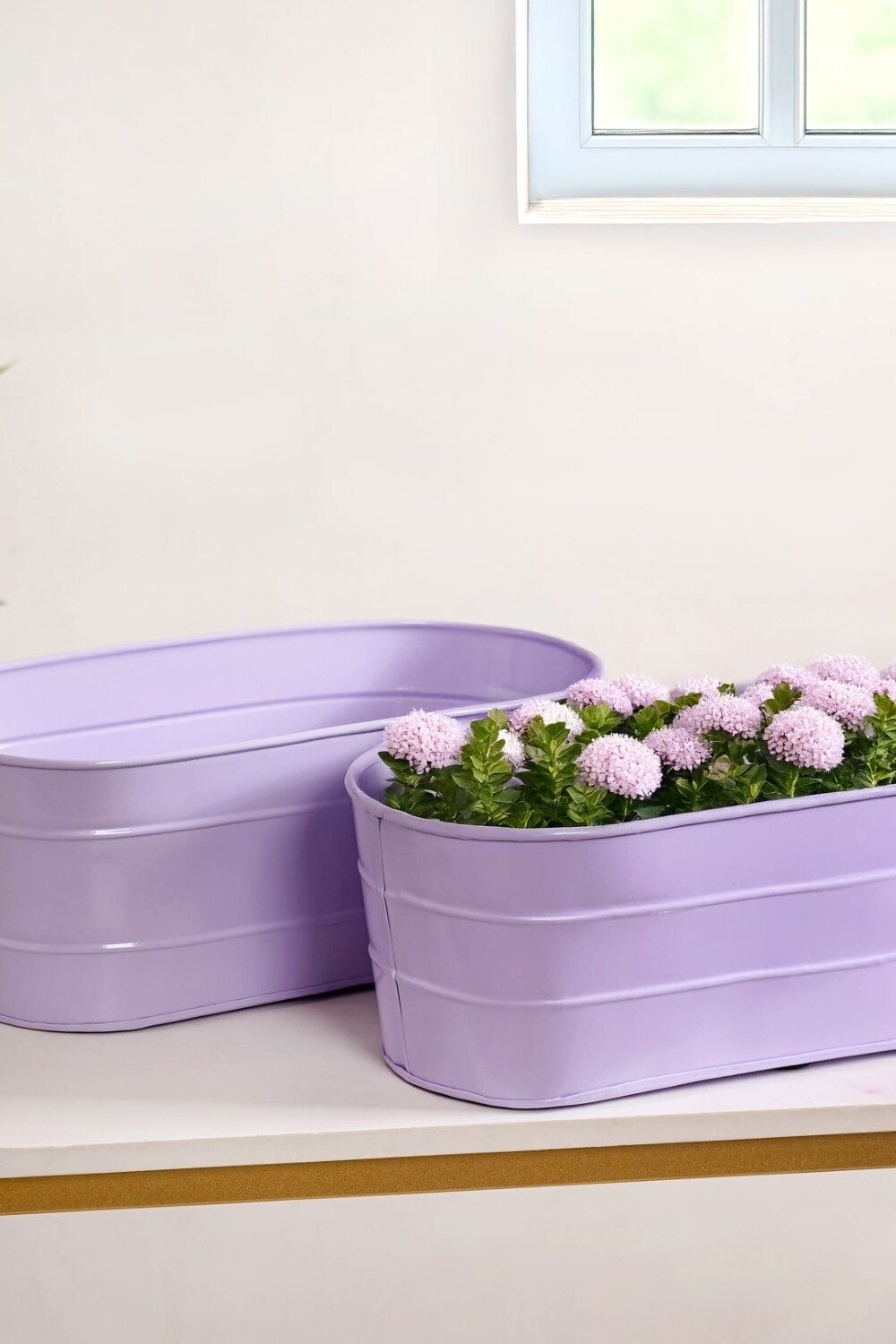 Trough Lined Lavender Oval Plant Holder Set Of 2