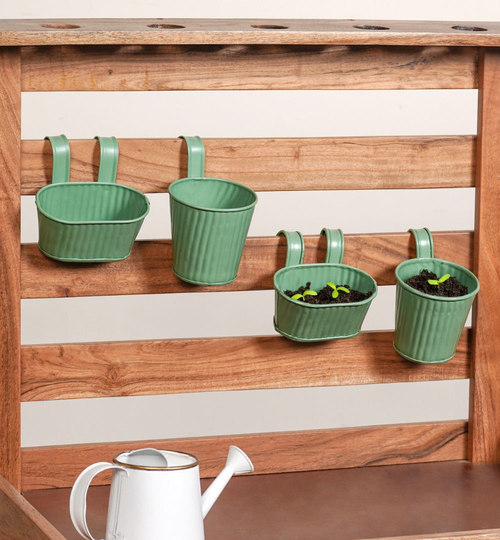 Decorative Miniature Hanging Planter For Kids Set Of 4 Green