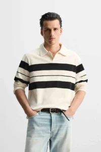 Lufii Retro Stripe Rugby Polo – Cream & Jet Black