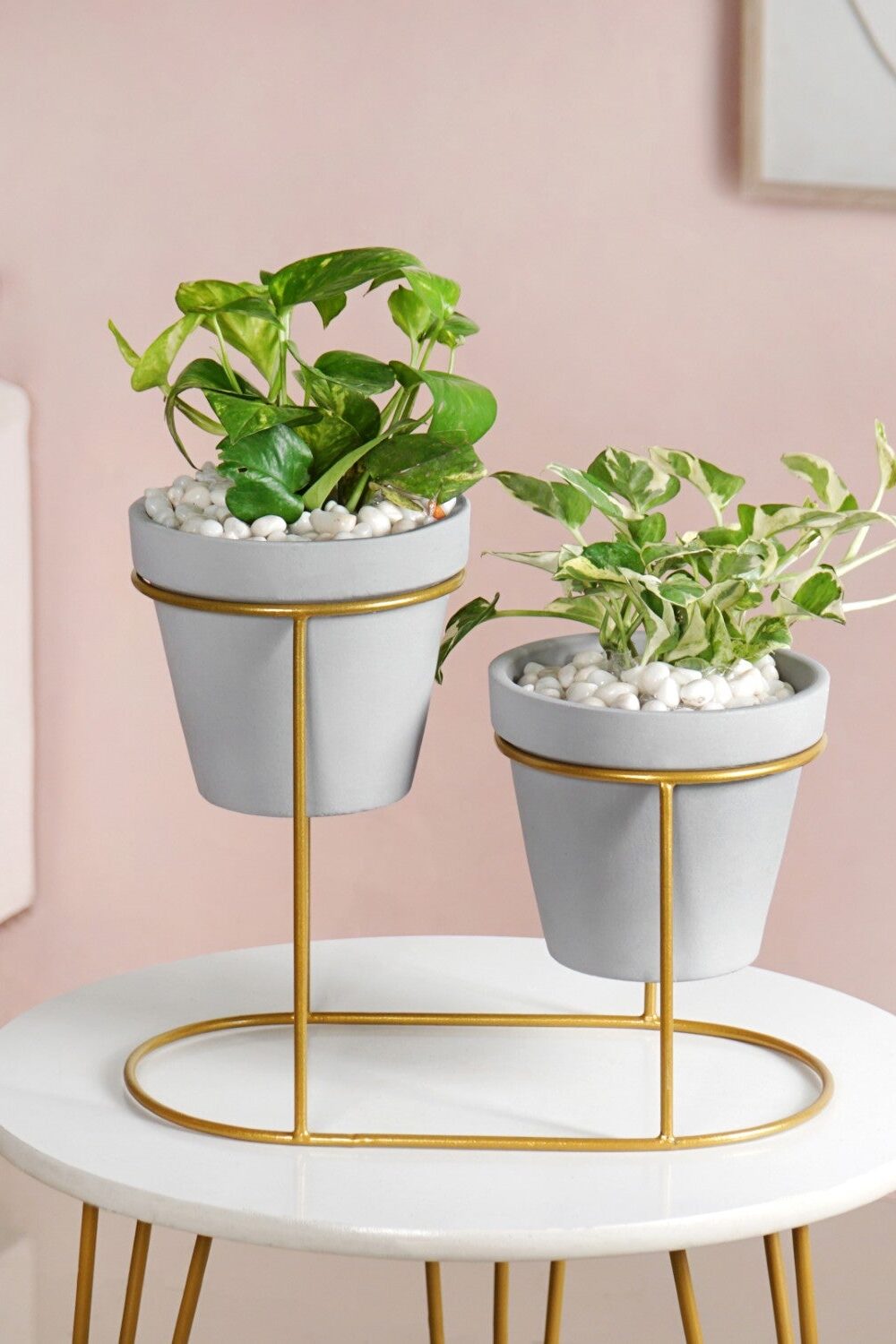 TerraDuo Grey Planters Pair With Gold Stand